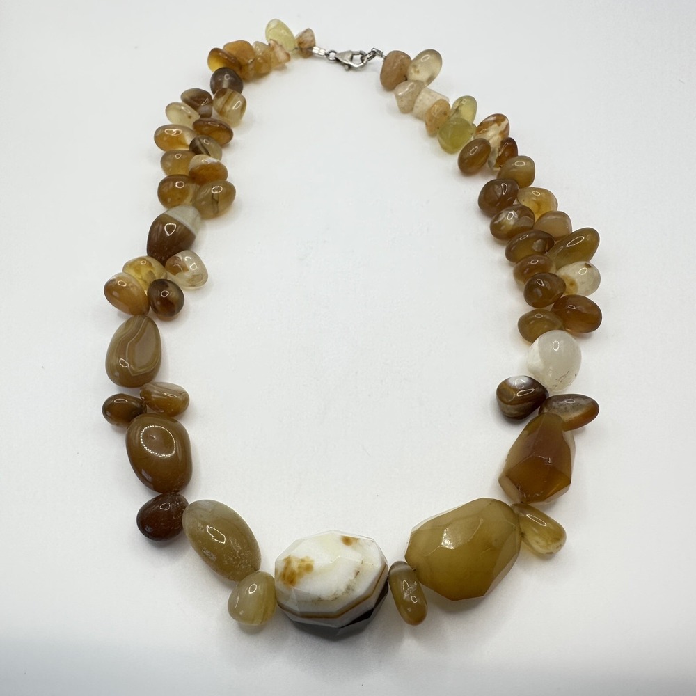 Beaded Agate Necklace Warm Earth Tones Statement Choker 18" 127g - Picture 9 of 16